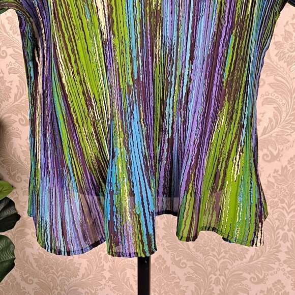 Avenue Size 18/20 Button Front Vertical Striped Sheer Peplum Blouse Short Sleeve - Picture 9 of 14